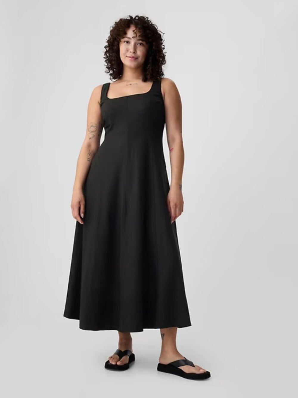 NWT GAP M Black Linen-Blend Midi Dress - Picture 2 of 8